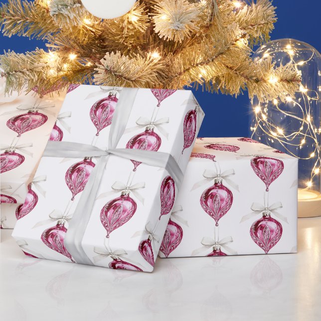 Papel De Presente Enfeites de Natal Glam Rosa Bonito (Feriados)