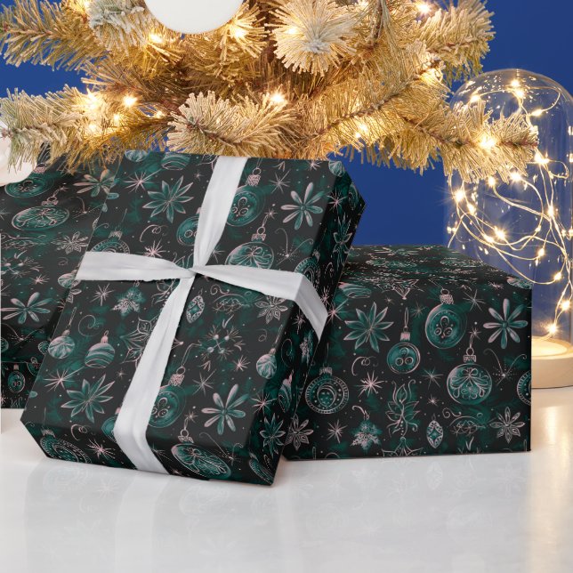 Papel De Presente Enfeites de Natal Luzes Florais Verde Natal (Feriados)