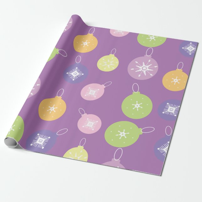 Papel De Presente Enfeites de Natal Pastel Flocos de Neve Violeta (Desenrolado)