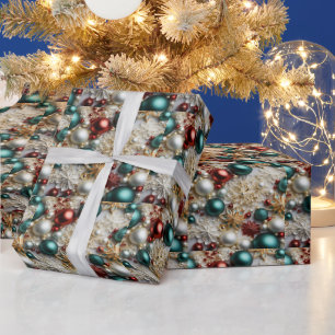 Papel De Presente Enfeites de Natal Pérolas Dourado Contas Vermelhas