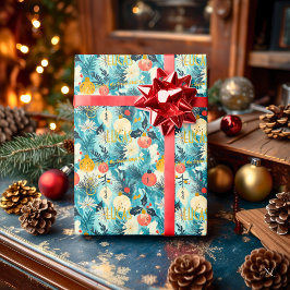 Papel De Presente Enfeites de Natal Personalizados Azul e Dourado