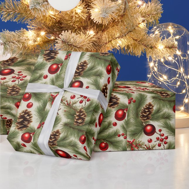 Papel De Presente Enfeites de natal, Pine Cones, Ramificações de Pin (Feriados)