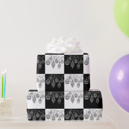 Papel De Presente Enfeites de Natal Preto e Branco Festivos