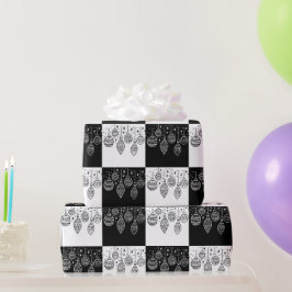 Papel De Presente Enfeites de Natal Preto e Branco Festivos