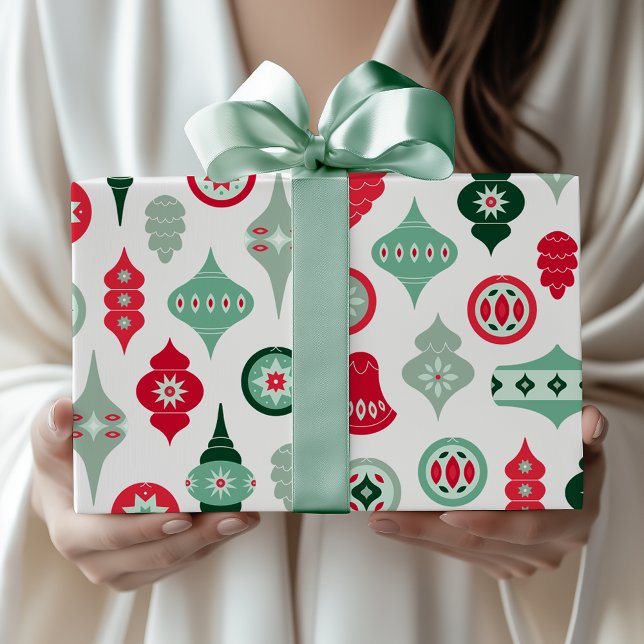 Papel De Presente Enfeites de Natal Retro Moderno de Meados do Sécul (Criador carregado)