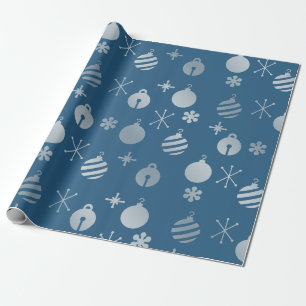 Papel De Presente Enfeites de natal Retro Prata Azul