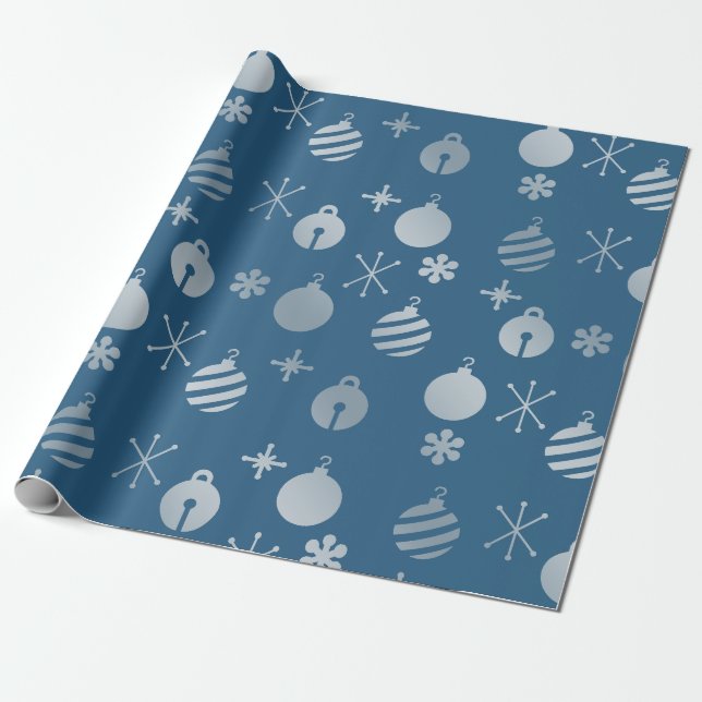 Papel De Presente Enfeites de natal Retro Prata Azul (Desenrolado)