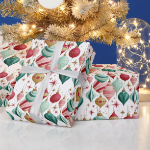 Papel De Presente Enfeites de Natal Retro Rosa e Turquesa