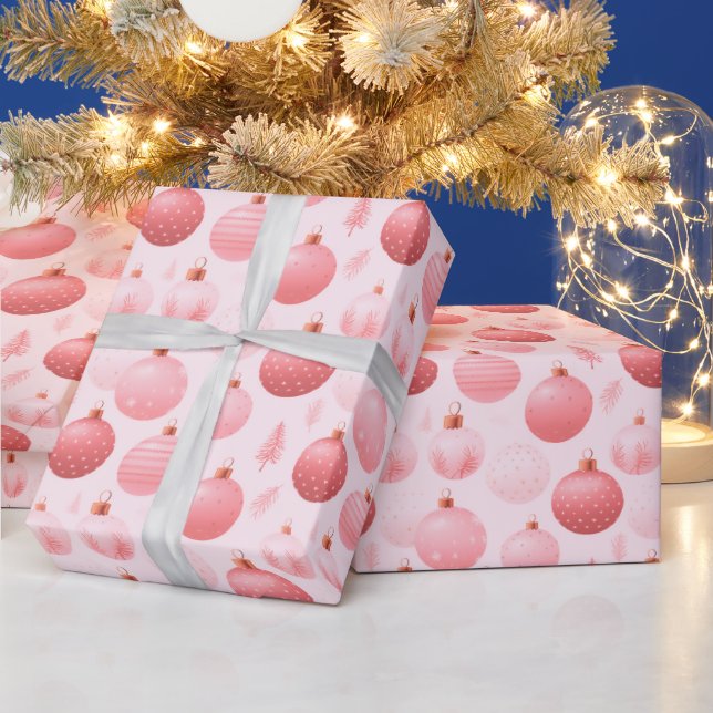 Papel De Presente Enfeites de Natal Rosa e Branco de Natal (Feriados)