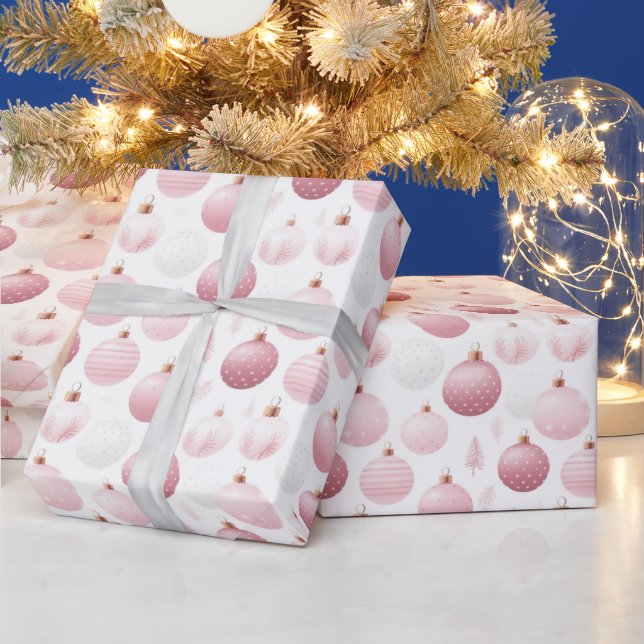 Papel De Presente Enfeites de Natal Rosa e Branco de Natal (Feriados)