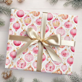 Papel De Presente Enfeites de natal rosa e Dourados