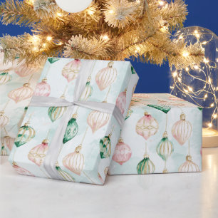 Papel De Presente Enfeites De Natal Rosa Verde Blush