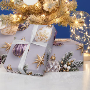 Papel De Presente Enfeites de Natal Roxo Lavanda