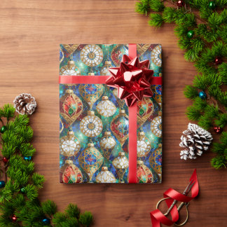 Papel De Presente Enfeites de Natal Vermelho Verde Azul Branco Doura