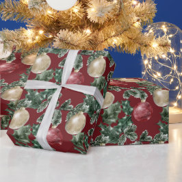 Papel De Presente Enfeites de natal vermelhos e brancos e verde