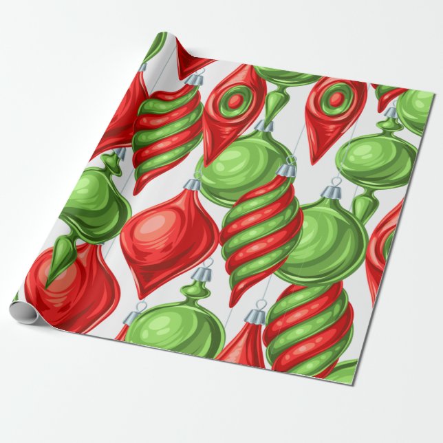 Papel De Presente Enfeites de natal Vermelhos e Verdes Vibrantes (Desenrolado)