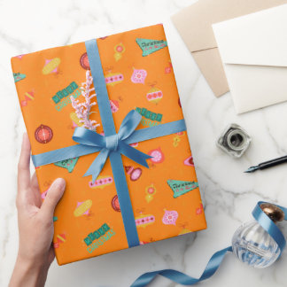 Papel De Presente Enfeites de Natal Vintage Retro dos Anos 60 em Lar