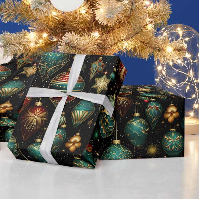 Papel De Presente Enfeites de natal vitorianos com sotaques Dourados (Feriados)