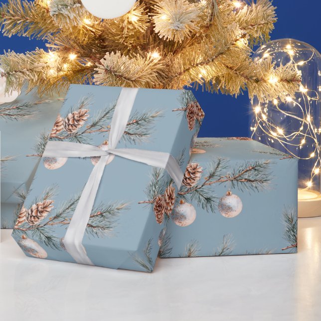 Papel De Presente Enfeites de Pinhas de Natal Árvore Azul de Natal   (Feriados)