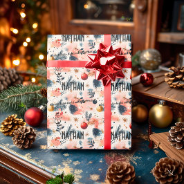 Papel De Presente Enfeites Personalizados de Aquarela e Pinheiro de