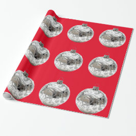 Papel De Presente Enfeites prateados em papel de enrolamento vermelh