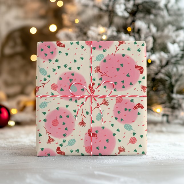 Papel De Presente Enfeites Rosados e Meias – Natal Retrô (Criador carregado)