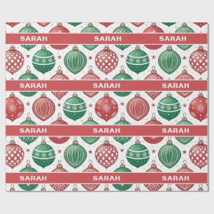 Papel De Presente Enfeites Vermelhos e Verdes Estrelas Natal