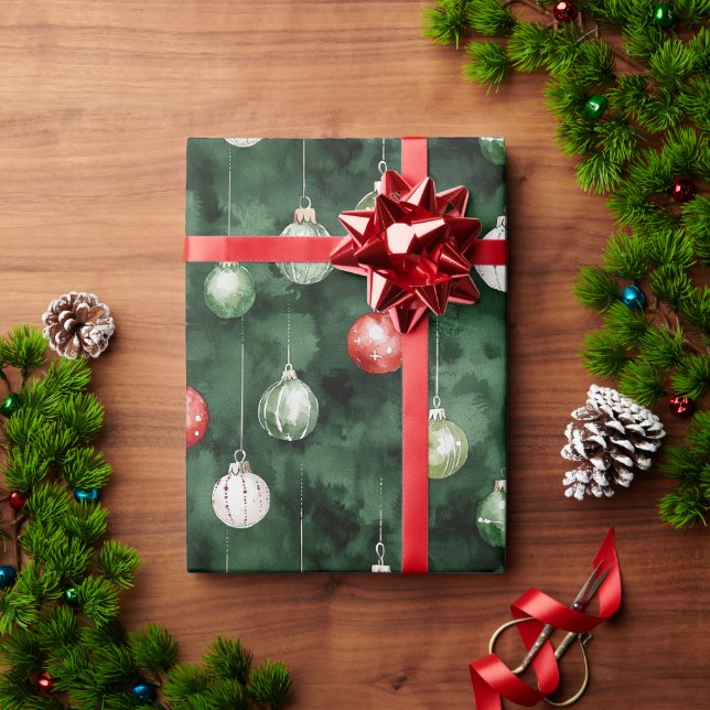 Papel De Presente Enfeites Vermelhos Verdes Natal (Presente de Natal)
