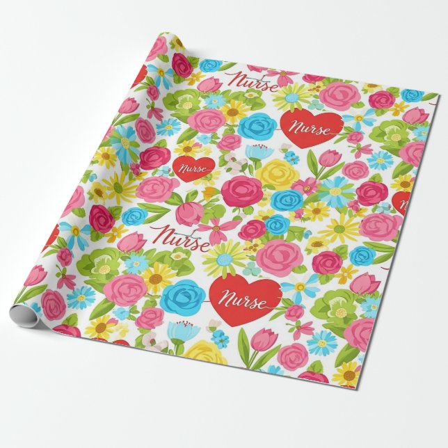 Papel De Presente Enfermeira Colorida Padrão Floral (2) (Desenrolado)