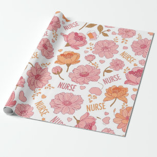 Papel De Presente Enfermeira Colorida Padrão Floral (3)