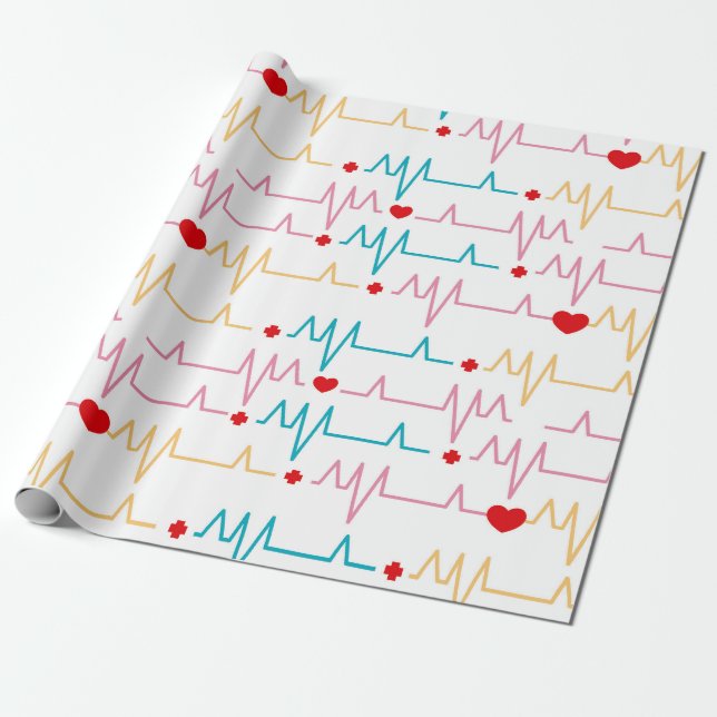 Papel De Presente Enfermeira Cute EKG Padrão Cirurgião do Cardiogram (Desenrolado)