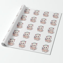 Papel De Presente Enfermeira Divertida Gato Localizador de Veias Per