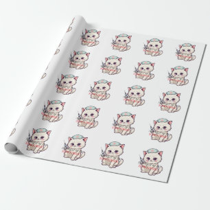 Papel De Presente Enfermeira Divertida Gato Localizador de Veias Per
