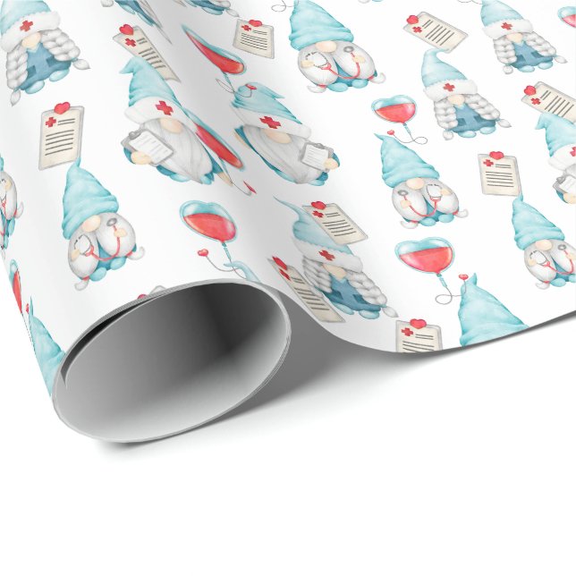 Papel De Presente Enfermeira Gnomo Bonita Presente Médico Funcionari (Ponta do rolo)