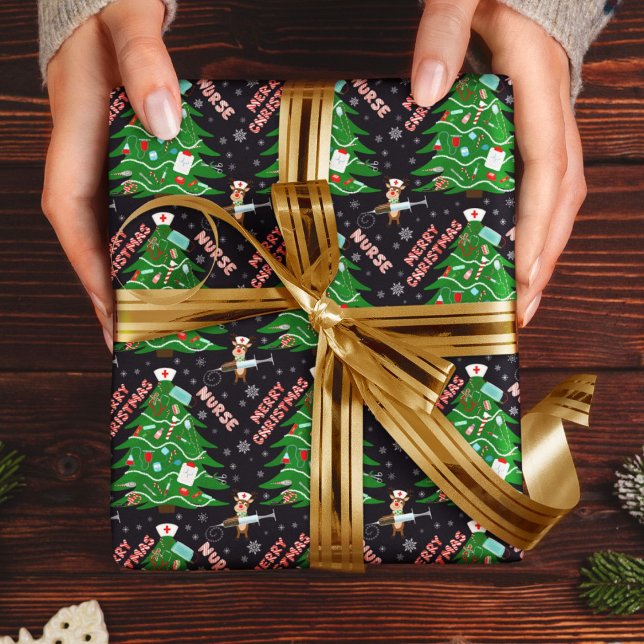 Papel De Presente Enfermeira Merry Christmas Tree Reindeer Enfermeir (Criador carregado)