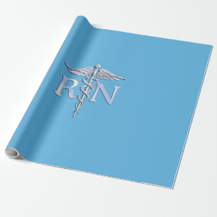Papel De Presente Enfermeiro Registrado RN Caduceus no Baby Blue