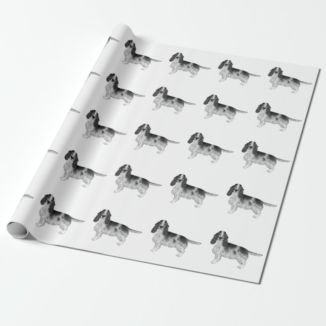 Papel De Presente English Cocker Spaniel em padrão preto e branco (Desenrolado)