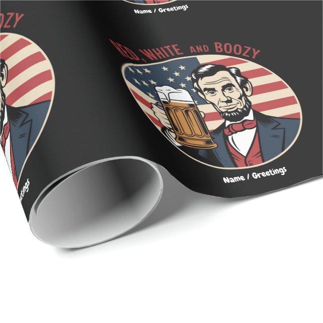 Papel De Presente Engraçado 4 de julho Vermelho Branco e Boozy (Ponta do rolo)