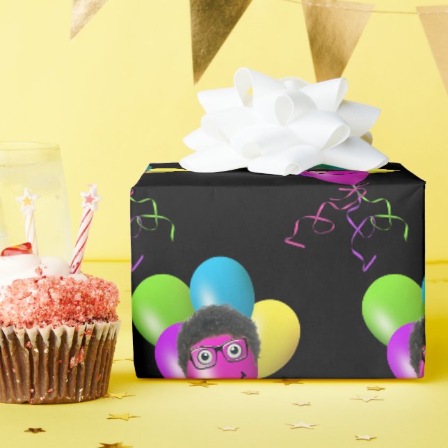 Papel De Presente Engraçado Balão de Aniversário Rosto a Preto (Festa de aniversário)