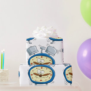 Papel De Presente Engraçado Cartoon Alarm Clock Quirky Acordando