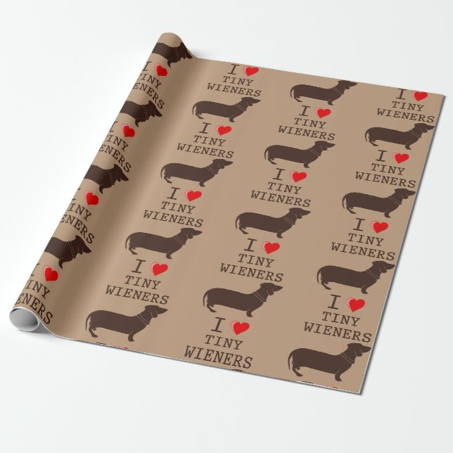 Papel De Presente Engraçado Eu Amo Pequeno Wiener Dachshund (Desenrolado)