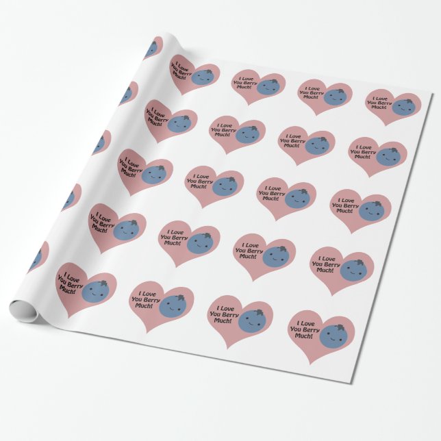 Papel De Presente Engraçado Eu Te Amo Muito Bonito Kawaii Blueberry (Desenrolado)