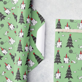 Papel De Presente Engraçado Gatos Padrão de Natal verde