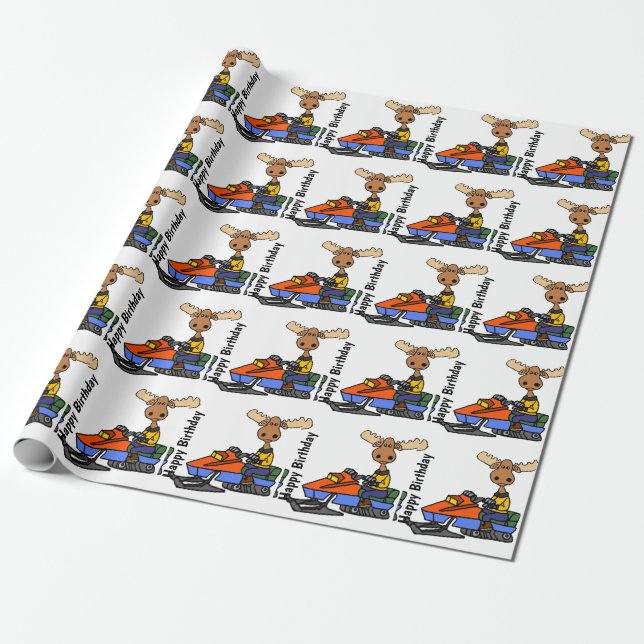 Papel De Presente Engraçado Moose Snowmobily (Desenrolado)