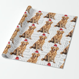 Papel De Presente Engraçado Ouro do Cachorro Retriever em Santa Chap