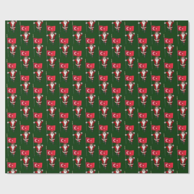 Papel De Presente Engraçado Papai Noel Com Bandeira Da Turquia (Aberto)