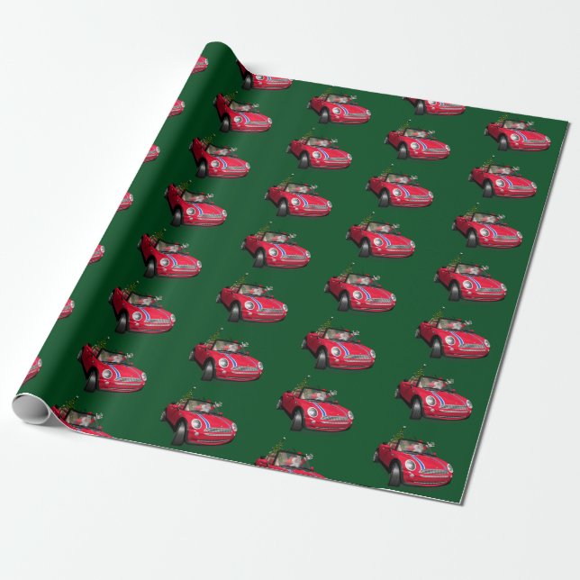 Papel De Presente Engraçado Papai Noel Dirigindo Um Mini (Desenrolado)