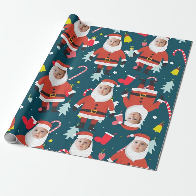 Papel De Presente Engraçado Papai Noel Feliz Rosto de Natal Personal (Desenrolado)