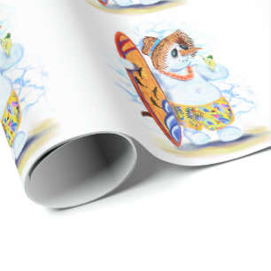 Papel De Presente Engraçado Summer Snowman Surfer bebe coquetel fre