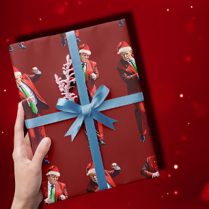Papel De Presente Engraçado Trump Dance Papai Noel Natal